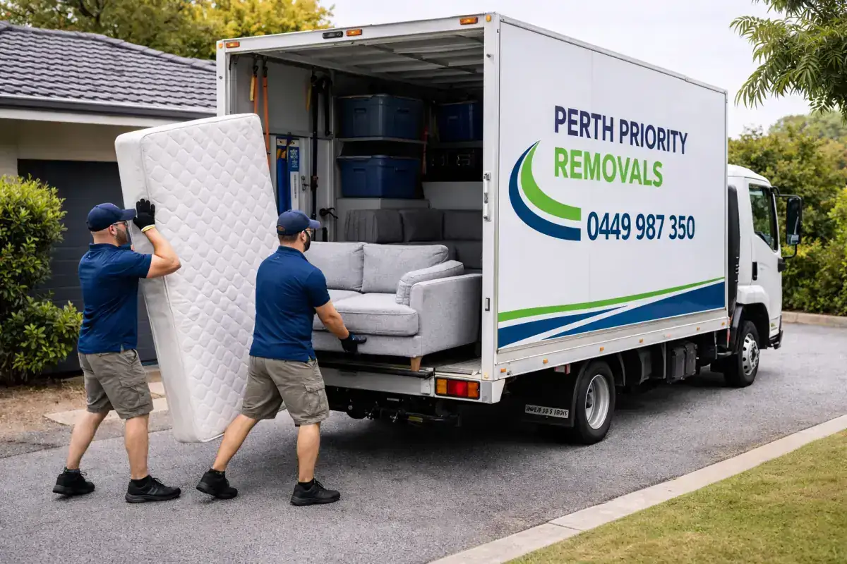 Perth Priority Removals truck loading furniture during a local move in Perth
